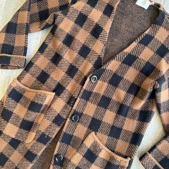 Like New Lush Checkered Brown Black Long Cardigan Sweater - Picture 4 of 6